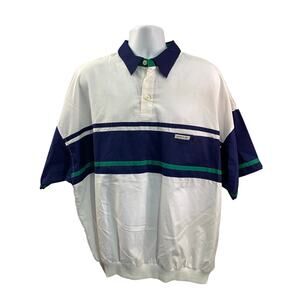 NWT Vintage Members Only Colorblock Polo Shirt Navy Teal White Short Sleeve 2XL